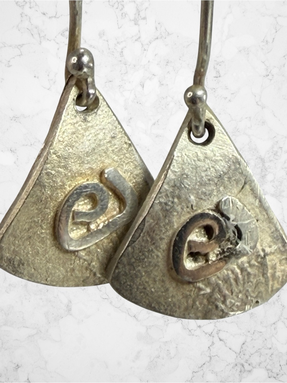 Vintage Sterling Silver Maure Triangle Dangle Hook Earrings Hammered RARE